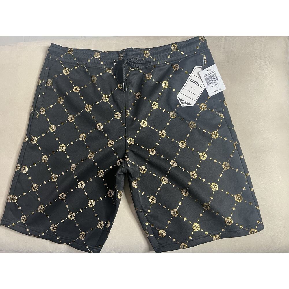 Large New Board Shorts Mens Shorts Black/Gold, Drill Clothing Company MSRP: $68